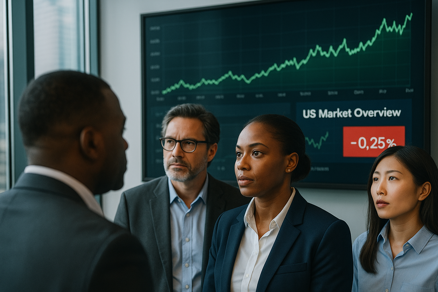 Mature global investors checking U.S. markets on laptop and phone