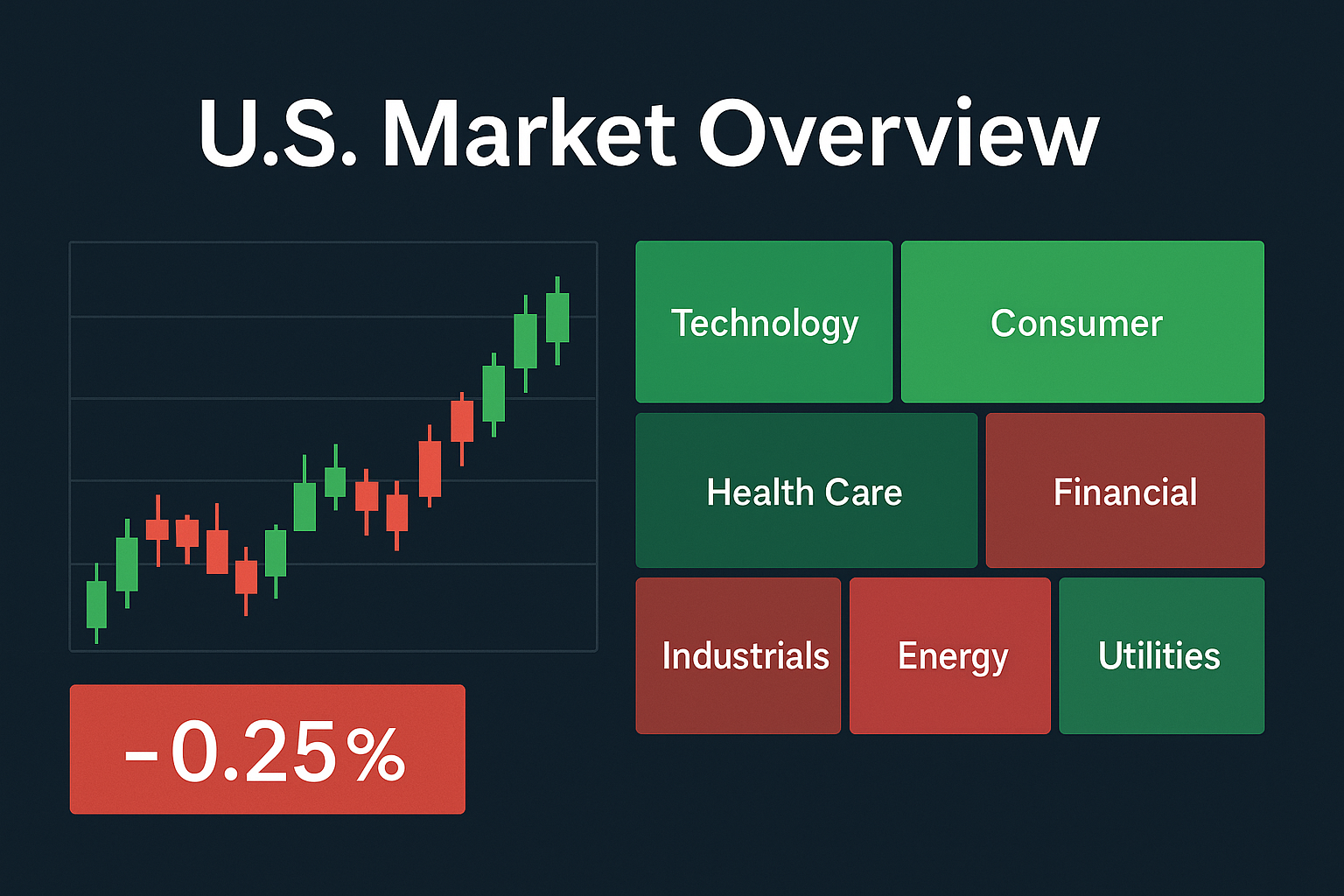 Overview graphic of U.S. stock sectors and market movement